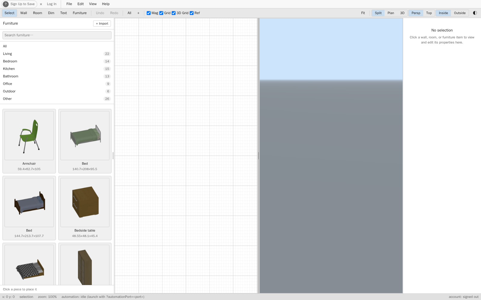 Empty split view in House Designer, ready to start drawing a floor plan