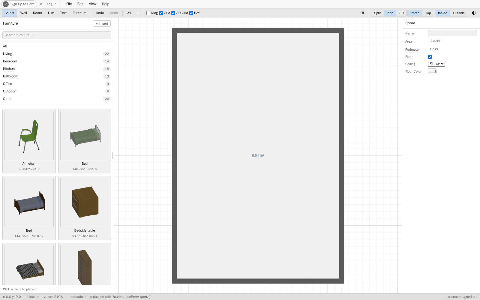 2D floor plan view in House Designer, showing walls, rooms, and openings